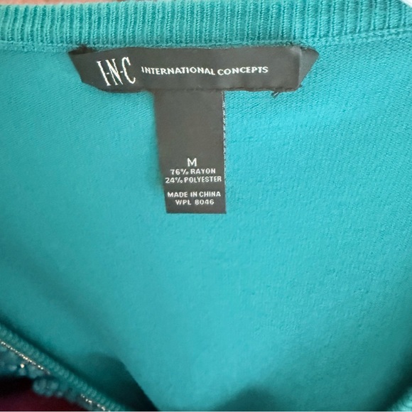 INC International Concepts Beaded Cardigan Turquoise size M - Picture 3 of 5